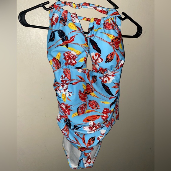 Other - HOST PICK NWOT Sexy Blue Floral One-piece Open Chest Drawstring Swimsuit